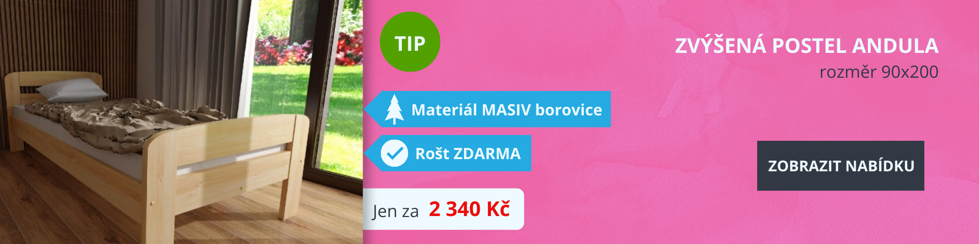 Zvýšená postel Andula + rošt ZDARMA